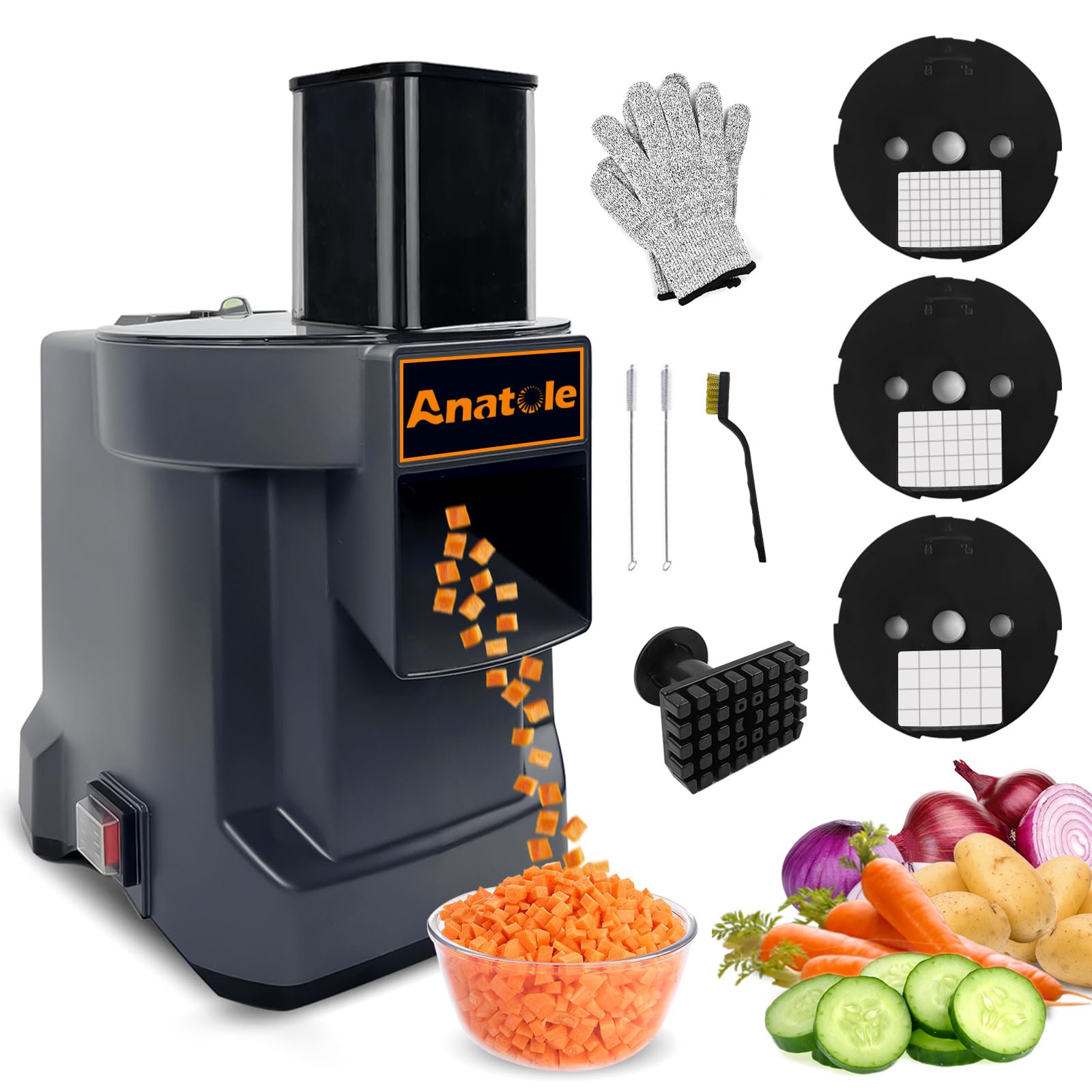 Photo 1 of Anatole Electric Vegetable Dicer Commercial Food Processor Heavy Duty Veggie Fruits Chopper with 3 Stainless Steel Blades for Carrot Potato Onion 100W 110V