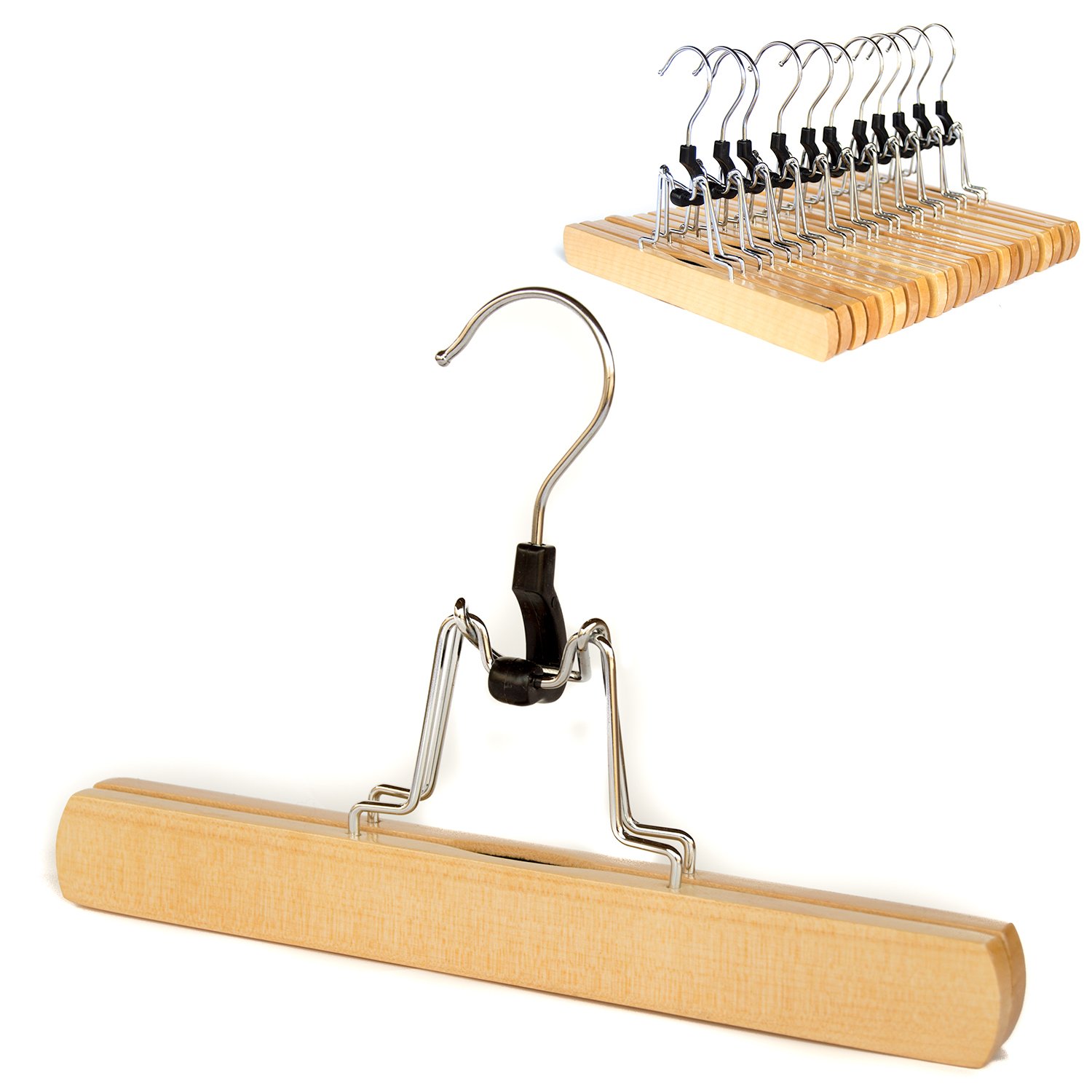 Clutter Mate Set of 12 Wood Pant Hangers with Premium Natural Finish