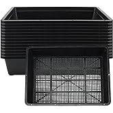 MAHIONG 14 Pack 15 x 12 Inch Seed Starter Trays, Plastic Garden Mesh Bottom Plant Germination Trays, Black Growing Tray for Seedling, Microgreen, Soil Blocks, Wheatgrass, Hydroponic and Fodder Systems