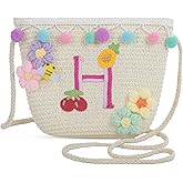 Letter Small Woven Straw Summer Beach Tote Bag for Women 2025,Woven Straw Beach Purse Shoulder Crossbody Bag for Women 2025