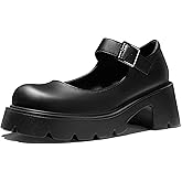 AOSPHIRAYLIAN Mary Janes Platform Mary Janes for Women Round Toe Dress Shoes for Women Ankle Strap Chunky Heel Uniform Women's Pumps