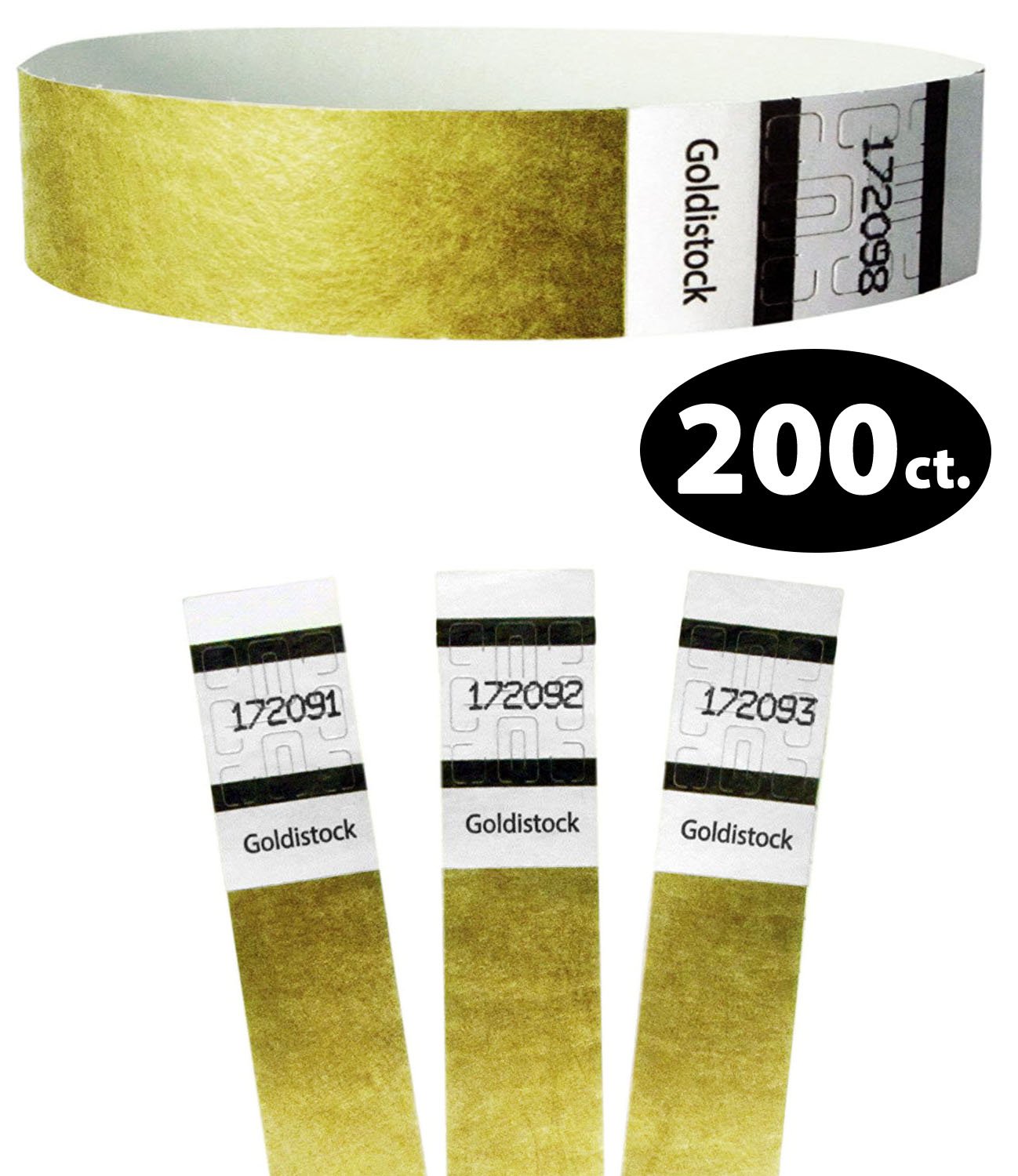 Tyvek Wristbands Goldistock Original Series Metallic Gold 200 Count ¾