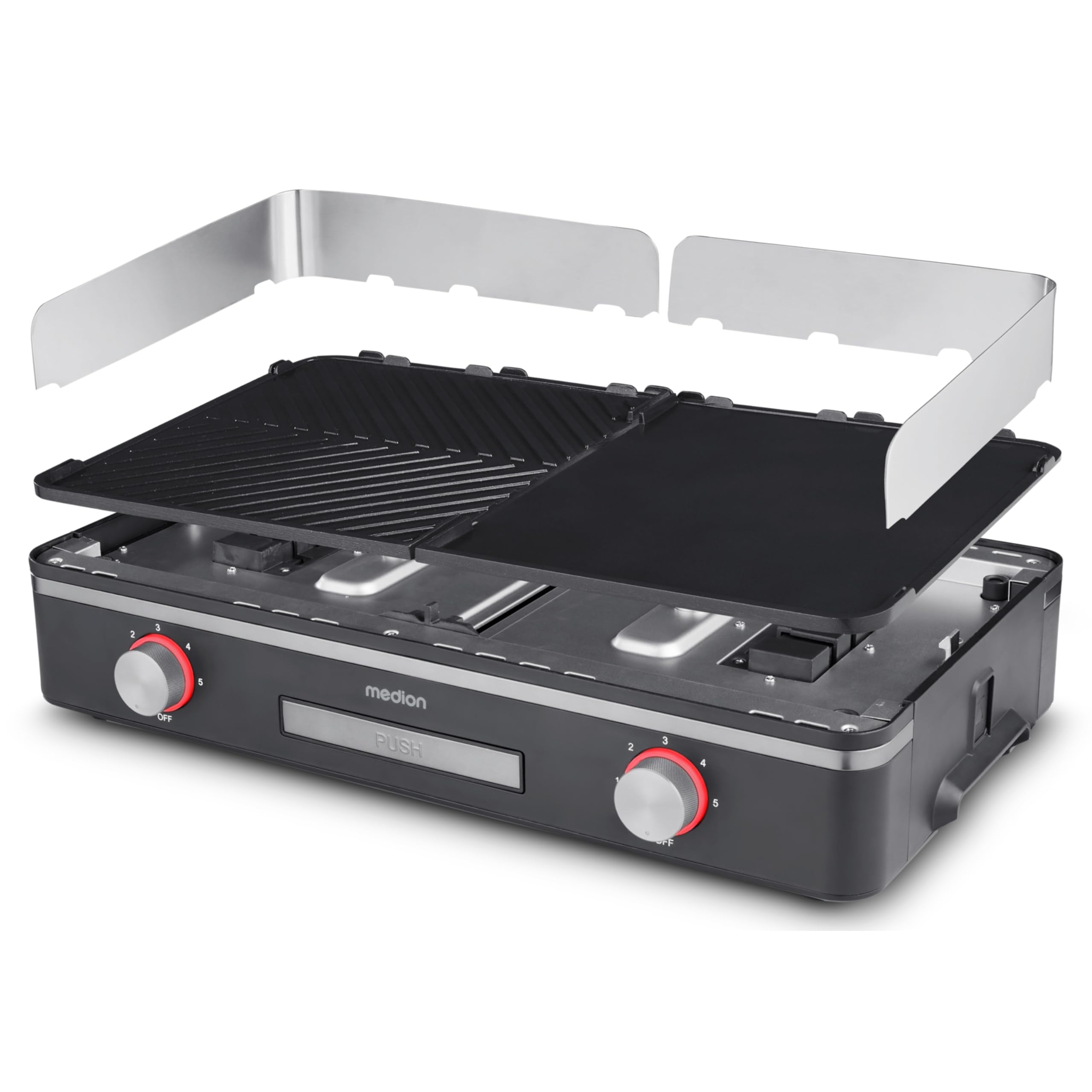 MEDION Tischgrill elektrisch mit Dual-Zonen-System (2400 Watt Elektrogrill, 2 abnehmbare Platten, individuelle Temperaturregelung, LED-Statusanzeige, IPX4-Schutz, MD12027) 8
