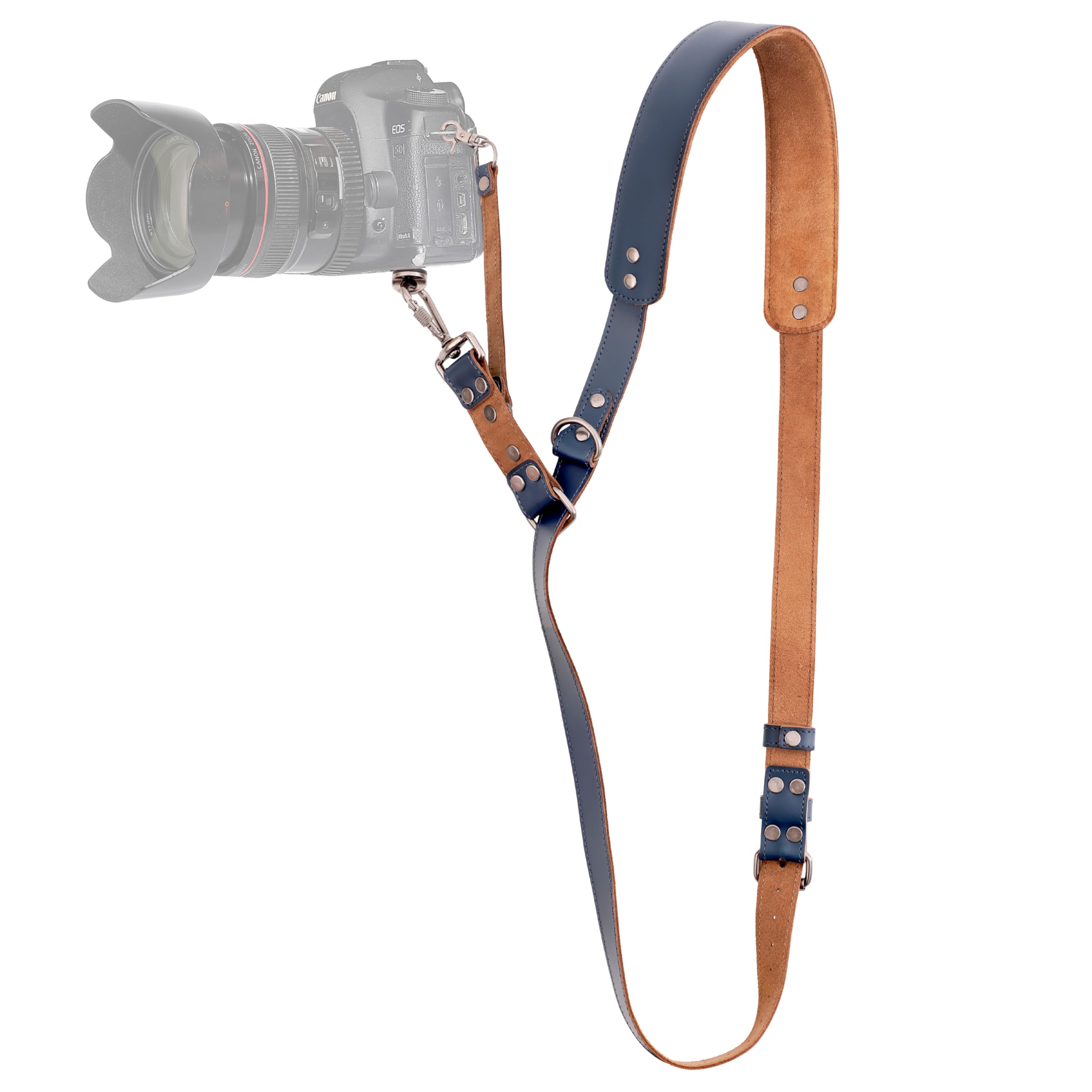 Padwa Lifestyle Blue Single Camera Harness Strap for One Camera - Professional Single Full Grain Leather Camera Harness with Thick Padded,Quick Release Gear DSLR Camera Straps for Photographers