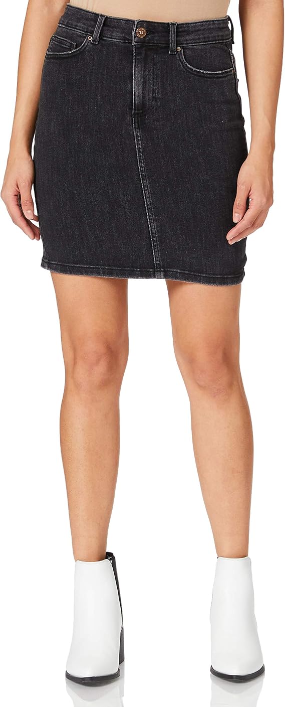 INO-M2-1745 BLACK DENIM WAISTED PANEL SKIRT