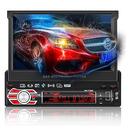 LESHP 1 Din Autoradio Bluetooth GPS mit 7' 1080P Ausfahrbar Touchscreen/Freisprechfunktion/AM/FM/USB/TF/AUX/Rückfahrkamera/GP