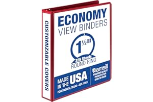Samsill 1.5 Inch 3 Ring Binder, Made in USA, Economy Round Ring, Clear View Cover, 325 Sheet Capacity - for School, Home, Office - Red