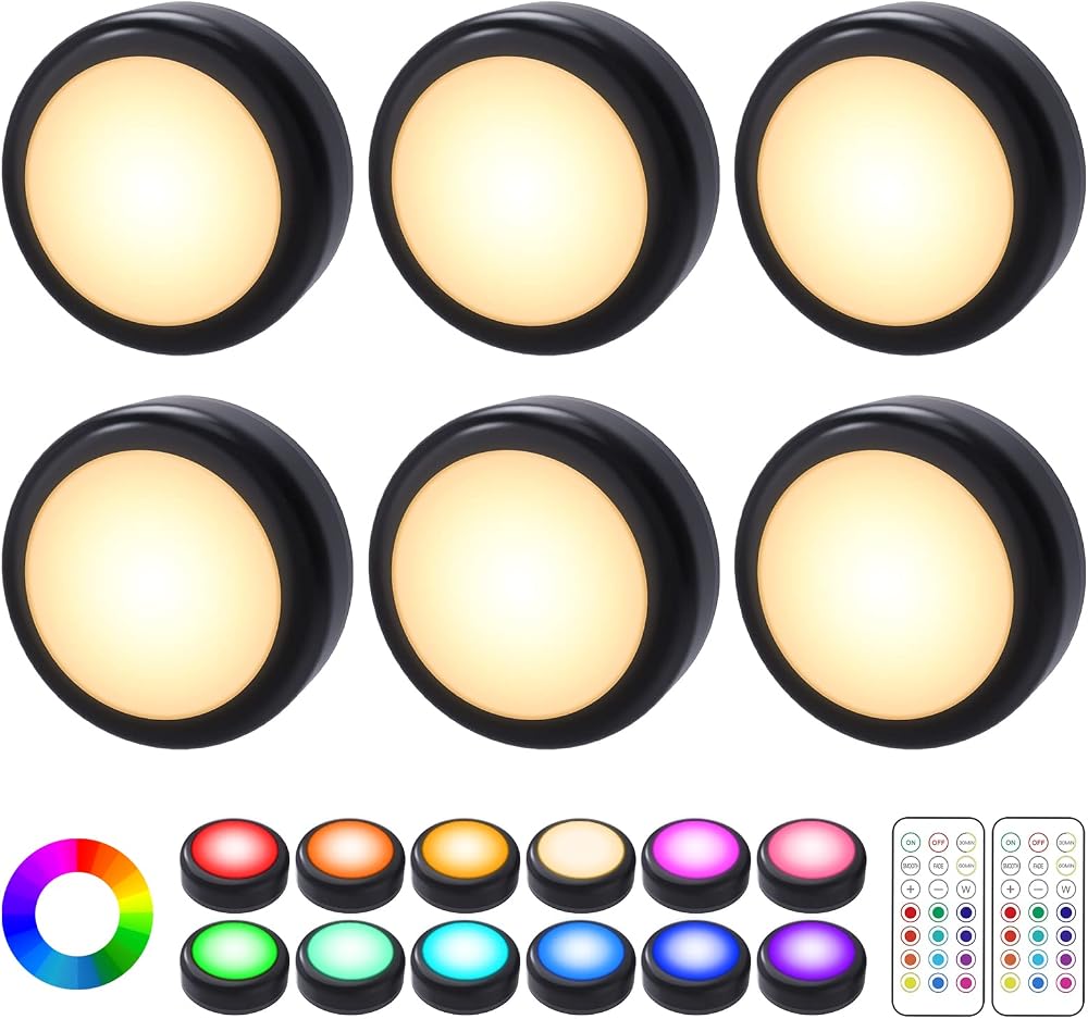 Cadrim Under Cabinet Lights RGB Wireless LED 13 Colors 6pc Battery Powered