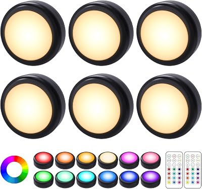 Cadrim Under Cabinet Lights RGB Wireless LED 13 Colors 6pc Battery Powered