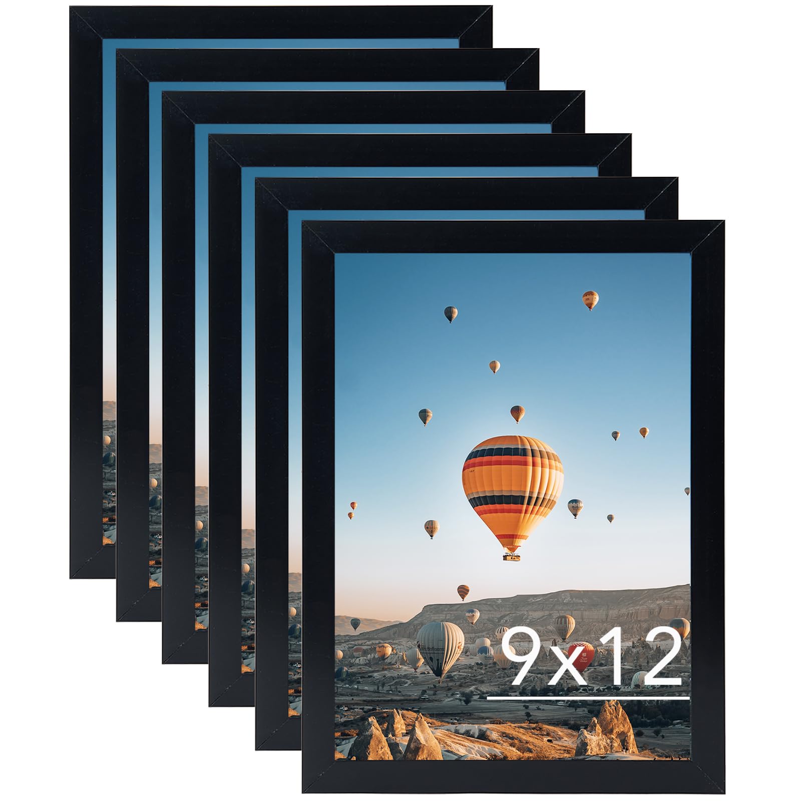 JCJMY 9x12 Black Picture Frame Set of 6, Horizontal