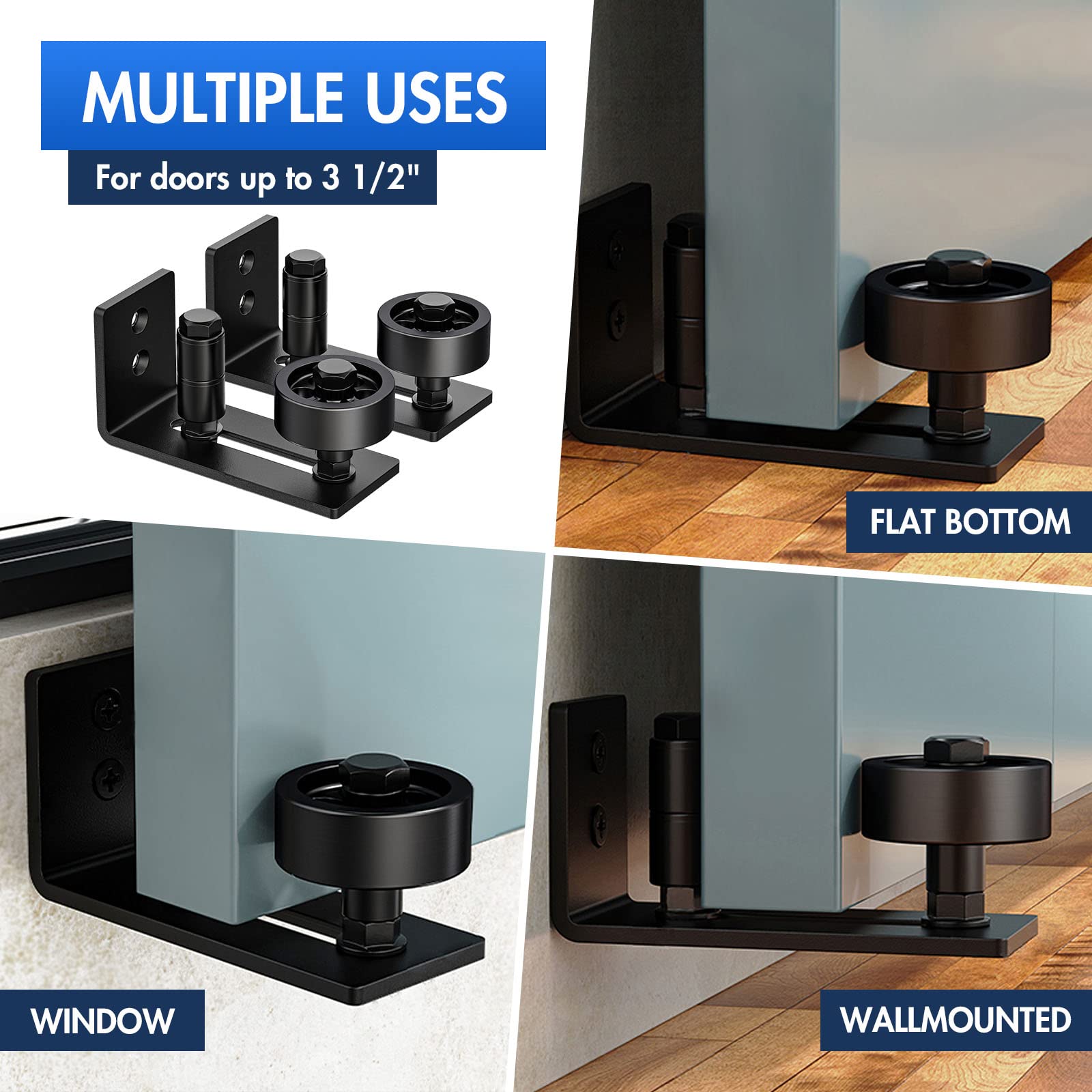 Mua 2 Pack Sliding Barn Door Bottom Guide, Barn Door Adjustable Floor Guide Roller 2 Rollers Flush Bottom Quiet Black Steel Frame Easy To Install B0b9jjkyg8 - View #6