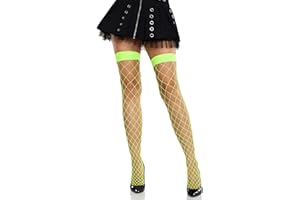 Leg Avenue Womens Fence Net Thigh High, NEON GREEN, Neon Green, One Size