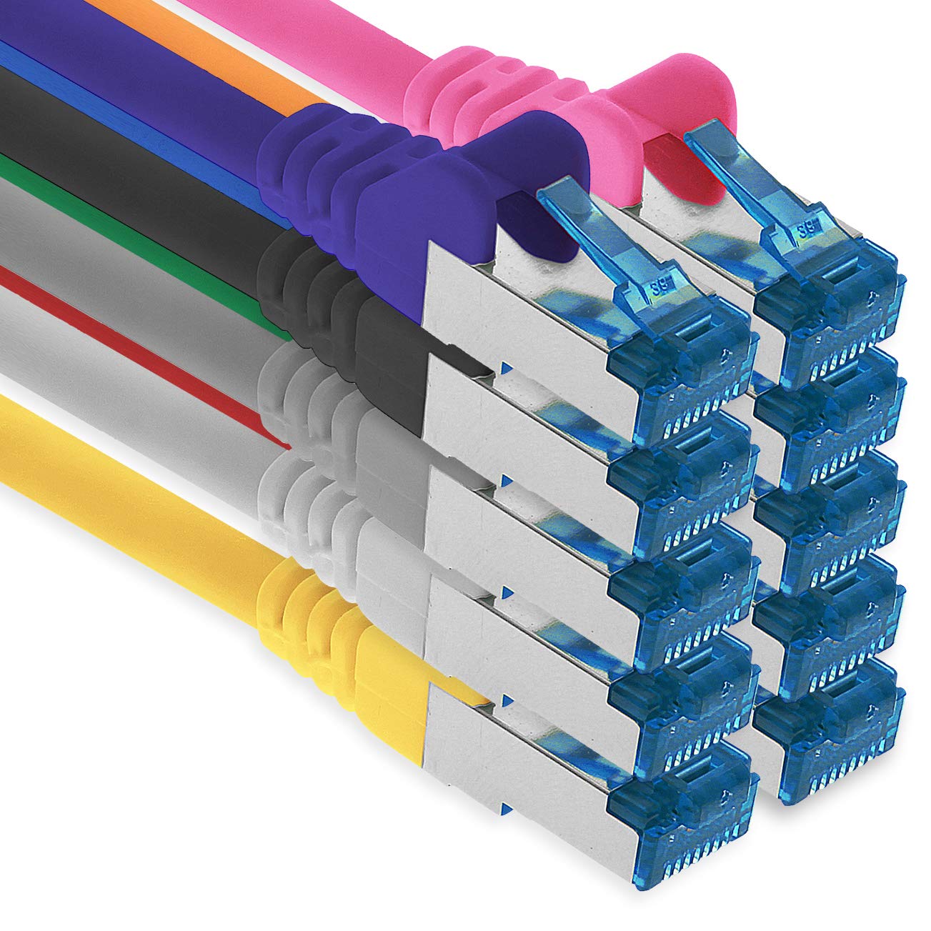 1aTTack.de Patch cable - 10x 2m Ethernet, network, LAN cable CAT6a (for gigabit networks, routers, switches, modems with RJ45 input - 10 colors)