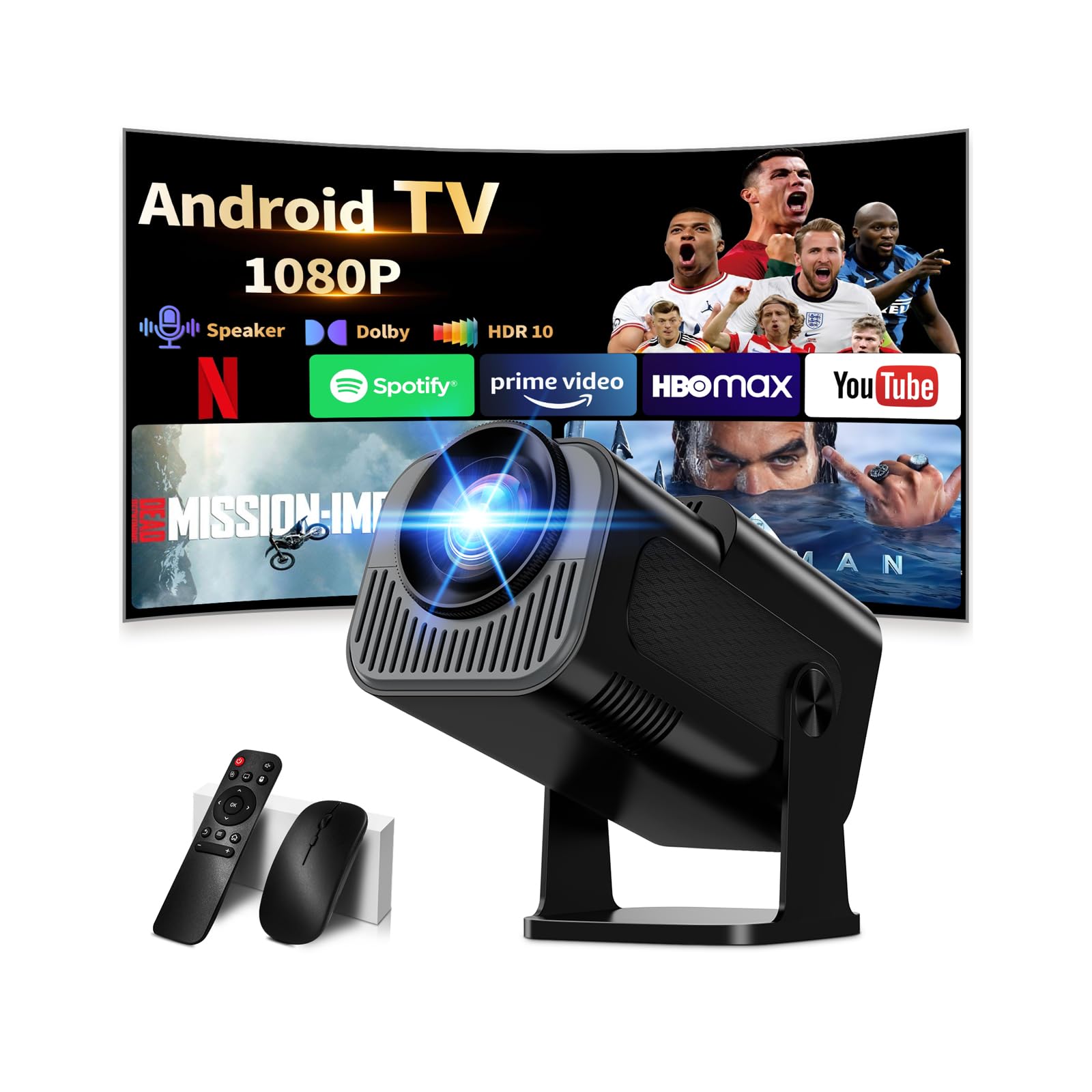 Photo 1 of [Projector 2026 Upgraded] Mini Projector Support 4K 1080P Auto Keystone 270°Rotatable with WiFi 6 and Bluetooth 5.2 Projector Portable Compatibile with HDMI/TV Stick/Memory Stick/Laptop,Black