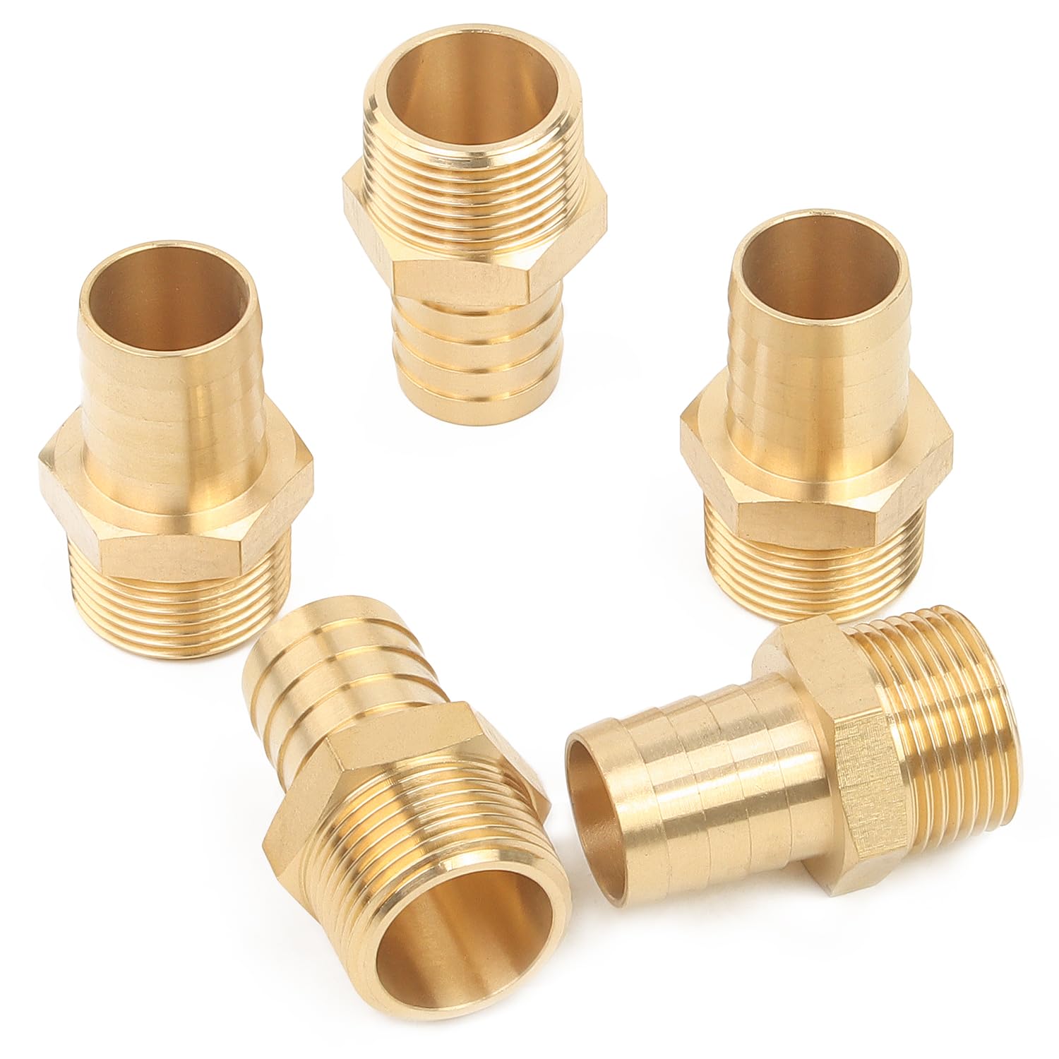 LTWFITTING Brass 1-Inch Male BSPT x 25mm Hose Barb Coupler Adapter Fitting for Vehicle Fuel System, HVAC System (Pack of 5)