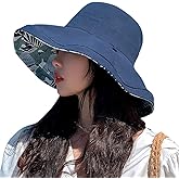 Reversible Floral Sun Hats UV Protection UPF Packable Wide Brim Chin Strap Women