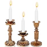 Suclain 3 Pcs Vintage Candlestick Holders Taper Resin Candle Holder Retro Antique Candle Holder Floral Decorative Candlesticks for Wedding Anniversary Table Centerpieces Fireplace Home Decor (Bronze)