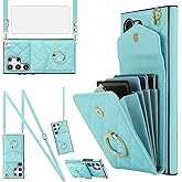 Asuwish Phone Case for Samsung Galaxy S25 Ultra 5G Wallet Cover with Tempered Glass Screen Protector and Crossbody Wrist Strap Ring RFID Blocking Card Holder Cell S25Ultra 25S S 25 25Ultra Women Teal