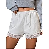 MakeMeChic Women's Lace Trim Mini Shorts Elastic Waist Low Rise Straight Leg Lounge Shorts