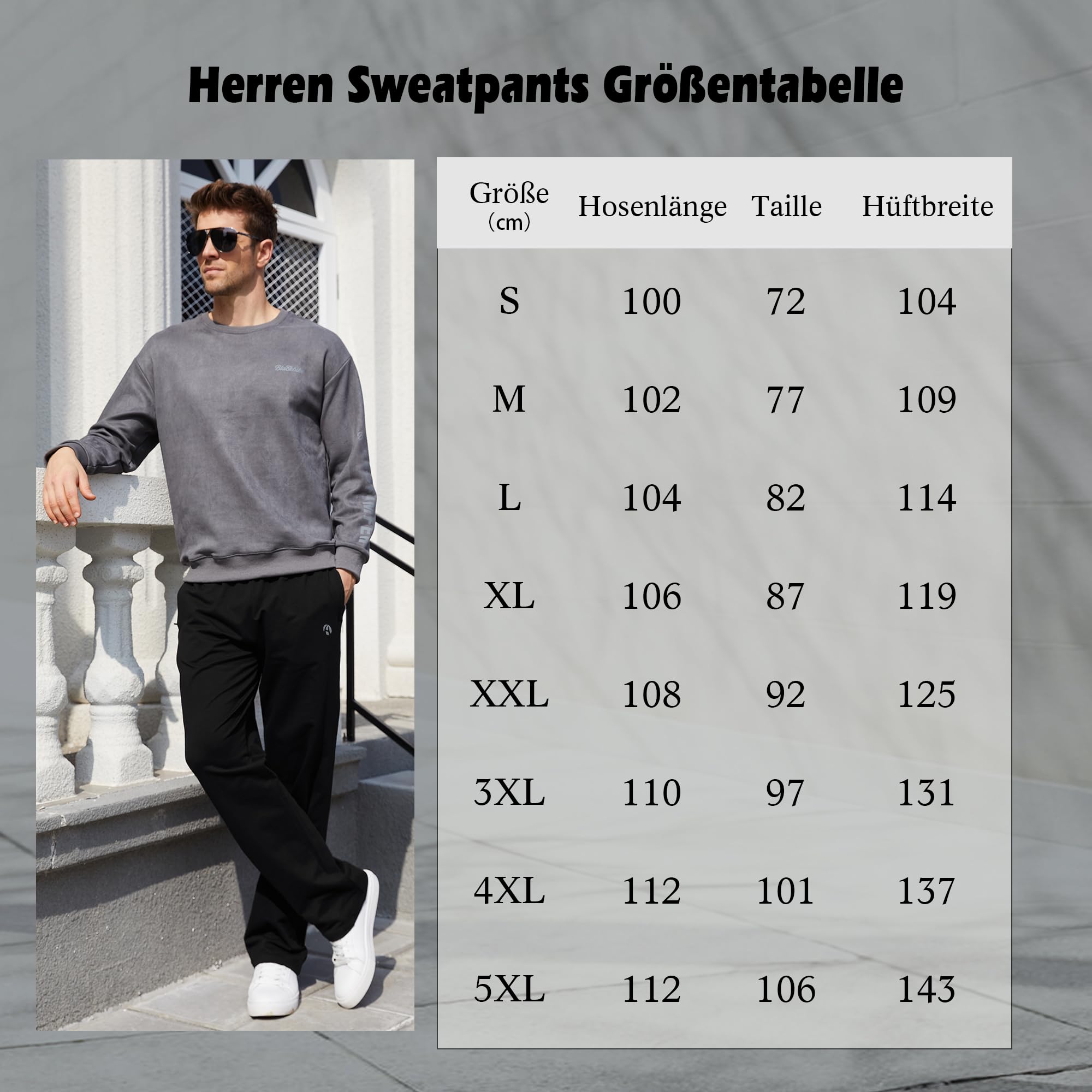 HMIYA Herren Jogginghose Baumwolle Sweathose Lange Atmungsaktiv Sporthose Yogahose Klassische Trainingshose mit Taschen(Schwarz,XL) 6