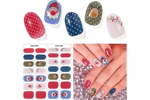 DUKASOU Christmas Semi Cured Gel Nail Strips, 28pcs Santa Claus Gel Nail Strips Work with Any UV Lamp, Gel Nail Stickers for Christmas Party Gifts DIY, Includes Prep Pads, Nail File & Wood Stick