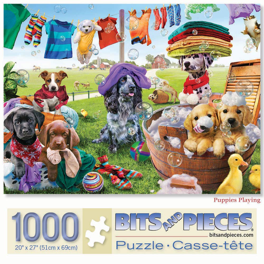 Bits and Pieces - Puppies Playing 1000 Piece Jigsaw Puzzles for Adults - Each Puzzle Measures 20 Inch x 27 Inch - 1000 pc Jigsaws by Artist Adrian