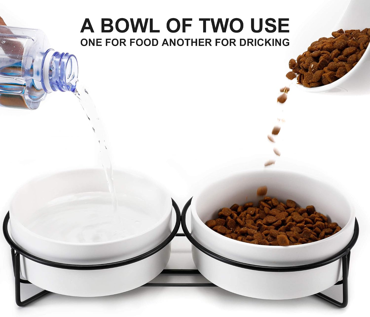 PETTOM Raised Cat Bowls Ceramic Double Cat Food and Water Bowl Set including Steel Stands for Cats and Small Dogs - Image 5