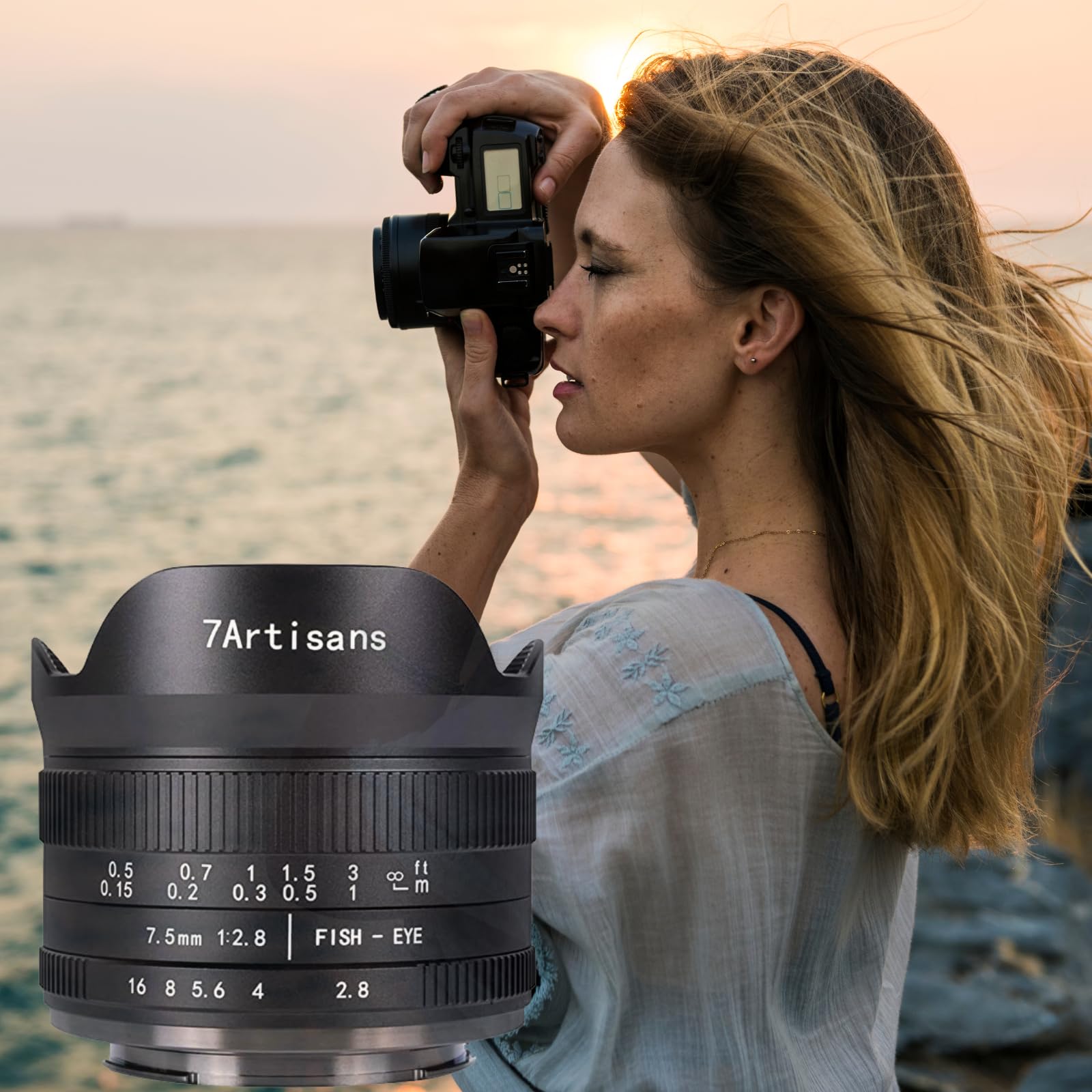 7Artisans 7,5 mm F2,8 II Sony E Mount APS-C Fisheye Prime Objektiv,Manuelles 190° Ultra Weitwinkel Festbrennweiten Objektiv für Sony A5000 A5100 A6000 A6300 A6400 A6500 NEX-5T A7III A7R III 4