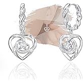 Sterling Silver Dangle Hoop Earrings Charms Moon with CZ Star with Love Heart Shap Hypoallergenic White Gold Plated Fashion Jewelry for Sensitive Ears Dainty Birthday Gift for Women