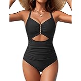 Blooming Jelly Womens One Piece Metal Cut Out Swimsuit Tummy Control Ruched Bathing Suit Full Coverage Slimming Swimwear 2026