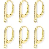 6Pcs Gold Leverback Earring Hooks, Hypoallergenic 14K Goldplated Dangle Ear Hooks French Hoop with Zirconia, 925 Sterling Silver Findings Earring Leverback Hook Making Replacement Supplies Set