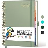 RETTACY Academic Planner 2026-2027, Weekly and Monthly, A5 (5.7" x 8.3") | July 2026 - June 2027, Calendar, Agenda, 12-Month Tabs, for Student, Teacher, School (Light Green)