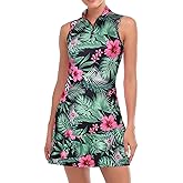 Viracy Tennis Dress for Women Sleeveless Golf Dresses with Shorts and Pockets Ruffle Zip Up Stand Collar Golf Outfits