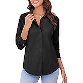 HOTOUCH Button Down Shirts for Women Long Sleeve Dress Shirt Restaurant Button-Up Shirt Slim Fitting Blouse XXL Black