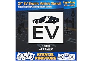 STENCIL PROSTORE Pavement Stencils - 24 in - Electric Vehicle Silhouette with Plug and EV Letters - 24'' x 28'' x 1/16" (63 mil) - Light-Duty
