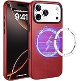 ICARER iPhone 17 Pro Max Case, Genuine Leather Case, Compatible for MagSafe Wireless Charging, Compatible with Apple iPhone 17 Pro Max 6.9 inch 2025 Model (Red)