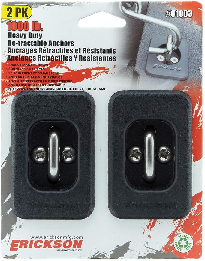 Erickson 4001 Black 1000 lbs Load Capacity Heavy Duty Retractable Bull Ring Stake Pocket Anchor, Pack of 2 Model: 4001 Car/Vehicle Accessories/Parts