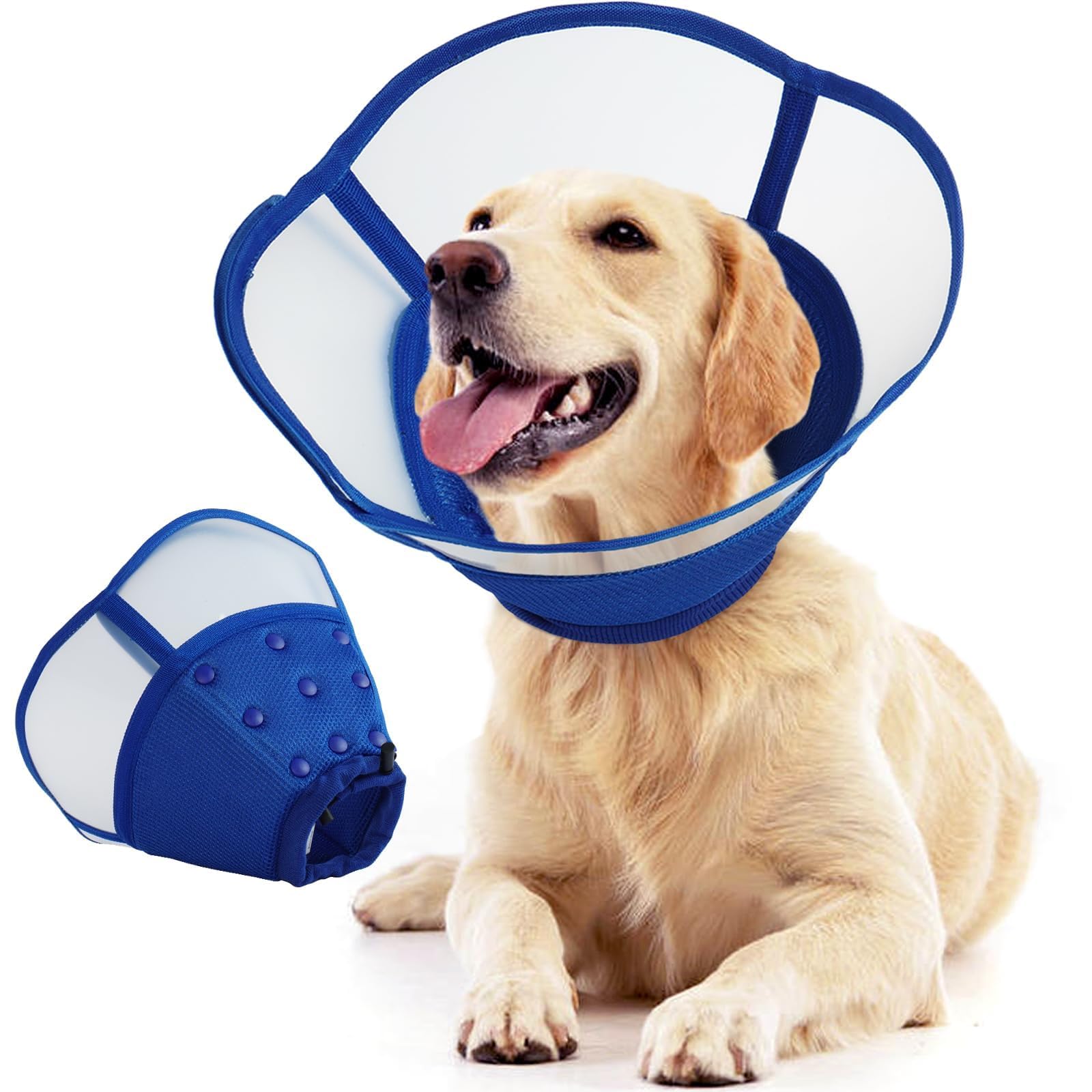 Photo 1 of Allroaring Dog Cone Alternative, Soft Dog Cones for Large Dogs, Adjustable Doggie Recovery Cone Collar Comfy Pet Elizabethan Collars to Stop Licking for Wound Healing Care Spay Neuter, Blue L