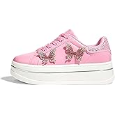 LUCKY STEP Women's Chunky Fashion Sneakers High Platform Rhinestone Butterfly Casual Faux Leather Durable Walking Tennis Shoes