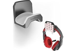 TotalMount Gaming Headset Hanger – Includes Removable Adhesive Strips for Easy, Damage-Free Wall, Desk, or PC Mounting (Black Headphone Hook with Premium Silicone Cradle – One Pack)