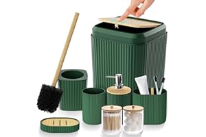Bathroom Accessories Set - Unbreakable Green Bathroom Set, Trash Can, Toilet Brush with Holder, Soap Dispenser, Toothbrush an