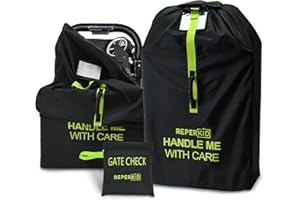 reperkid Medium Stroller Bag for Airplane Travel, Black & Green, 42" H x26 W x13 D, Fits Most Single Strollers Incl. Jogging & Standard Models – Premium Waterproof Cover, Adjustable Shoulder Straps