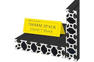 2pcs 20100 T Slot Aluminum Extrusion Profile 700mm 27.55inch European Standard Anodized Extruded Linear Rail Guide Frame for 3D Printer Laser Engraving CNC Automation Equipment DIY Black BELLA BAYS