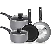 SereneLife Kitchenware Pots and Pans Set, Basic Kitchen Nonstick Cookware Set, Heat Resistant Lacquer (6-Piece Set), One Size, Gray