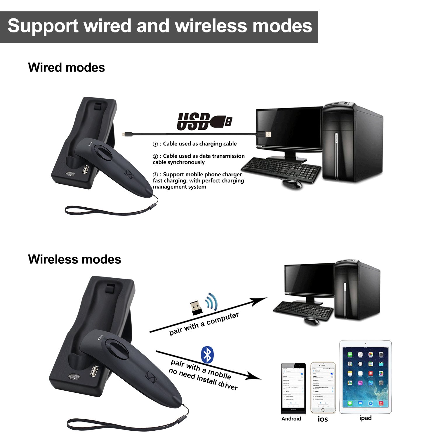 Alacrity Wireless Barcode Scanner Handheld Portable BarCode Reader