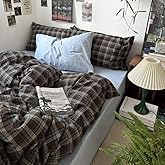 Erwinmu Plaid Duvet Cover Set Twin, 2Pcs Brown Blue Bedding Set All Season | Brown Blue Gingham Bed in a Bag,Comforter Bedding Set for Girls,Soft Cozy Microfiber Comforter and 1 Pillowcase,All Season
