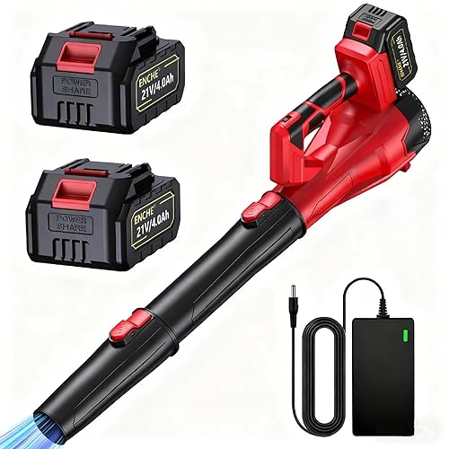 Leaf Blower, 21V Cordless Leaf Blowers with 2 x 4000mAh Battery & Charger | ALL-DAY POWER for Garden & Patio | 6 Speeds, 2 Tubes | Quiet & Lightweight for Leaves, Dust, Snow
