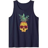 Summer Pineapple Skull Sunglasses - Hawaiian Aloha Shirt Tank Top