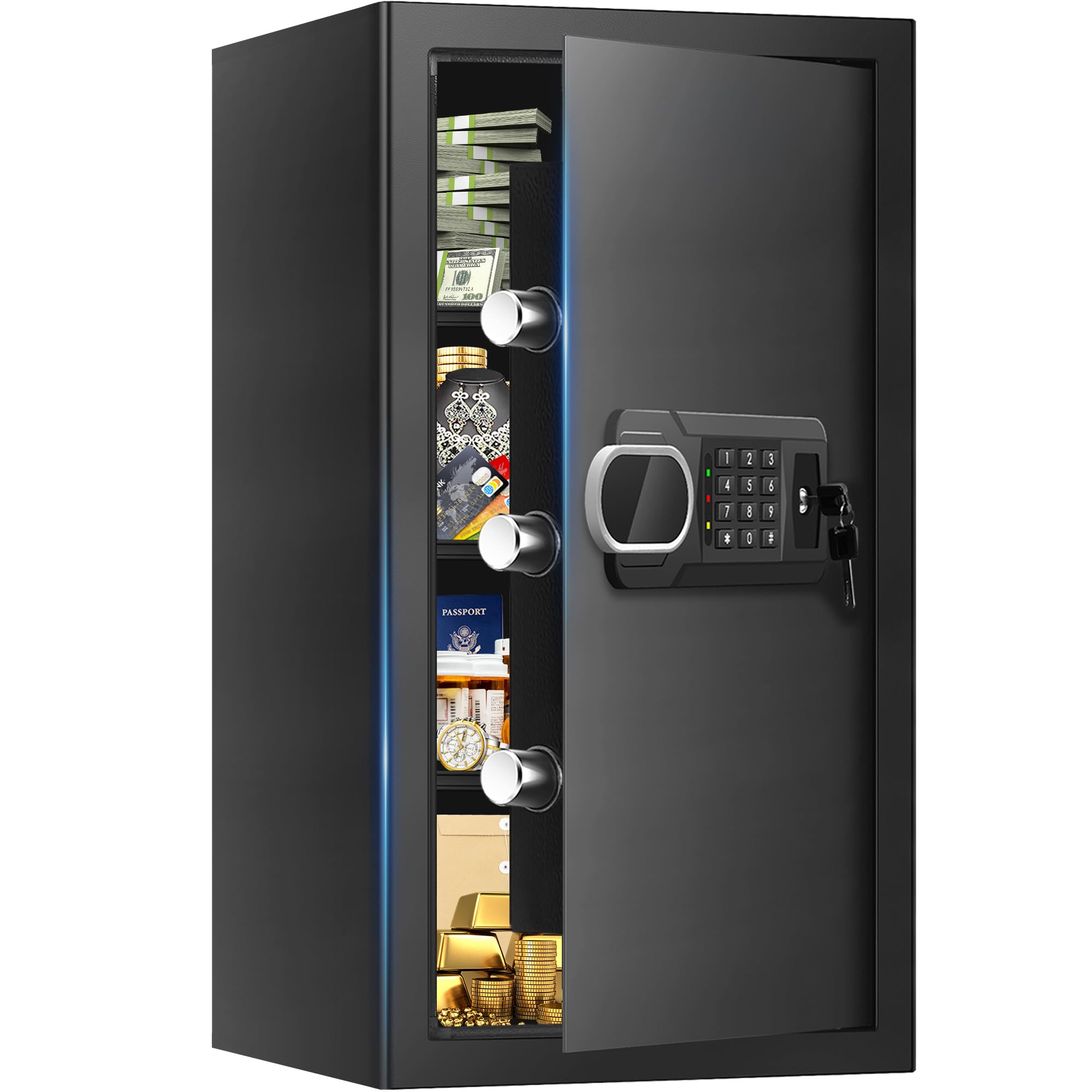 Photo 1 of ***DAMAGED - SEE NOTES/PICTURES***
6.1 Cuft Large Home Safes Water and Fireproof with Digital Keypad & Key Lock, Fire Security Safe with 3 Removable Shelves, Fireproof Safe Home for Money Documents Jewelry, 27.56"H x13.78"W x 11.81"D