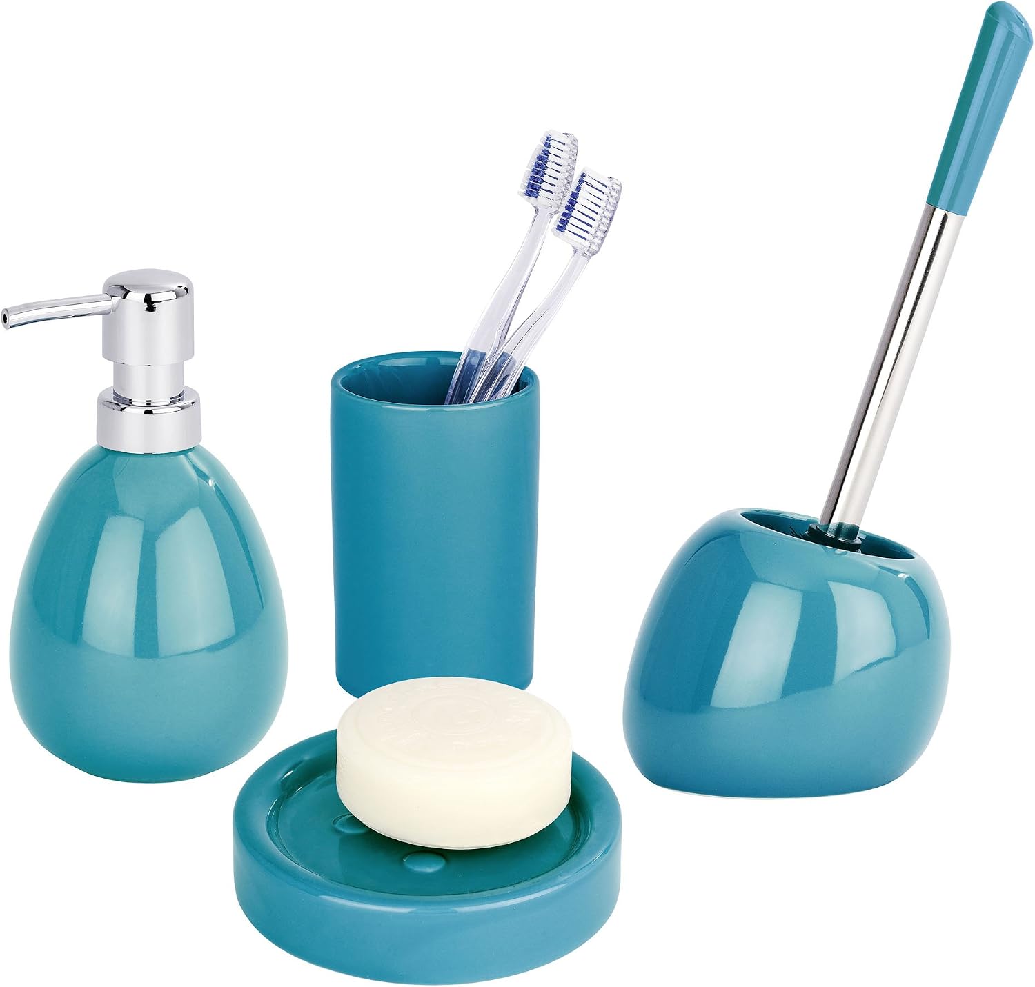 WENKO Polaris Petrol-Toilet Brush Holder, Ceramic, Turquoise, 14.5 x 15 x 34.5 cm - Image 3